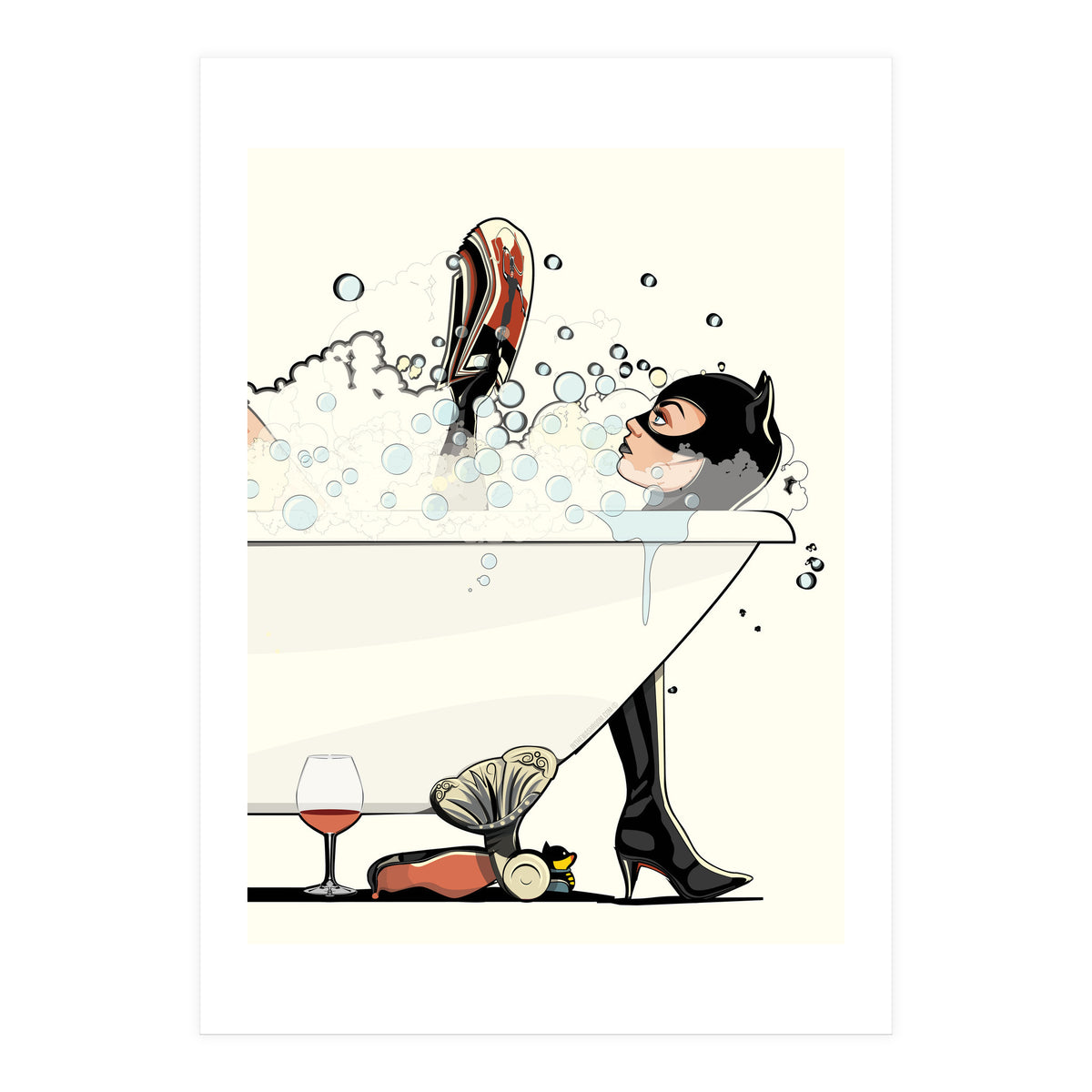Catwoman in the Bath, funny Bathroom Humour (Print Only)