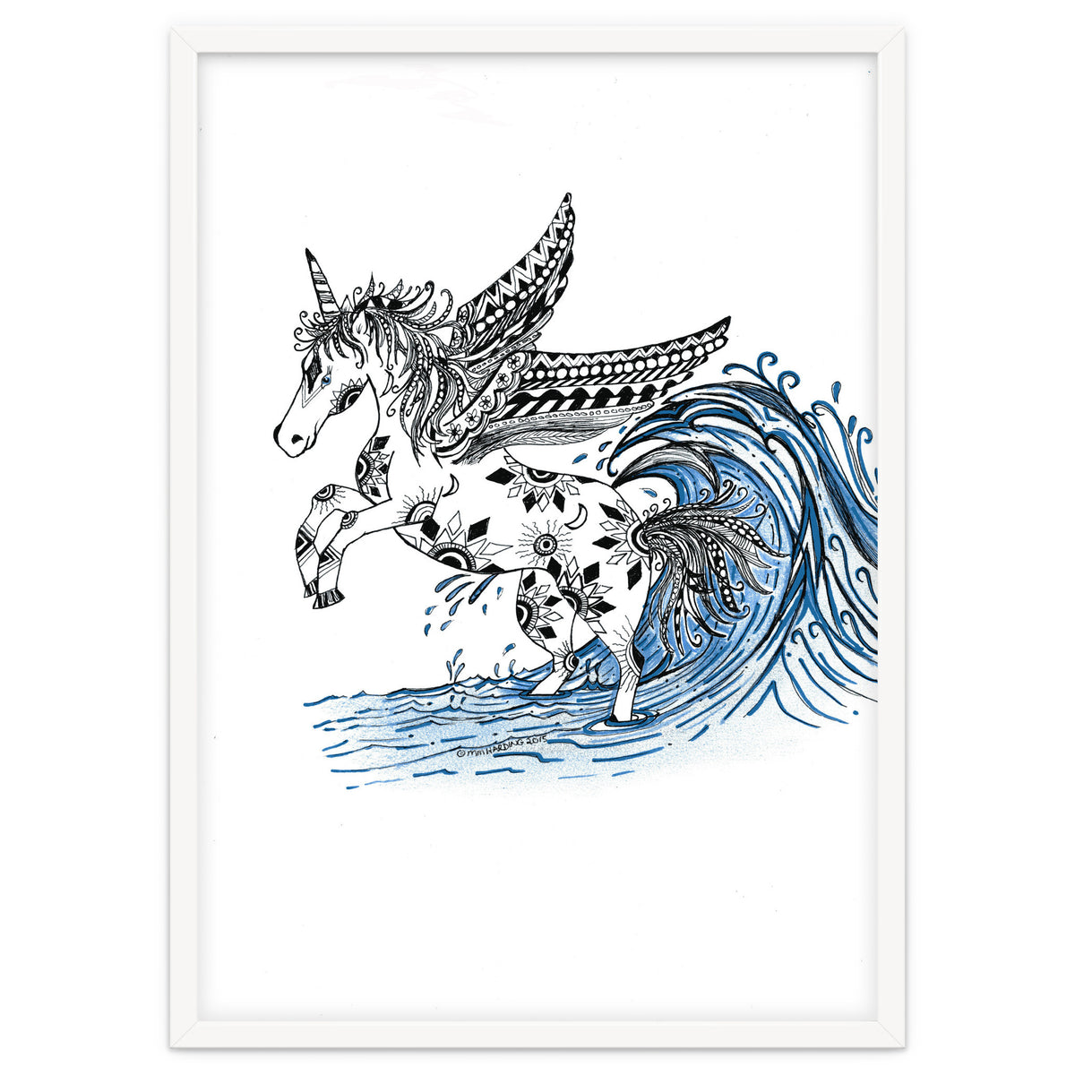 Winged Sun And Moon Unicorn Zentangle