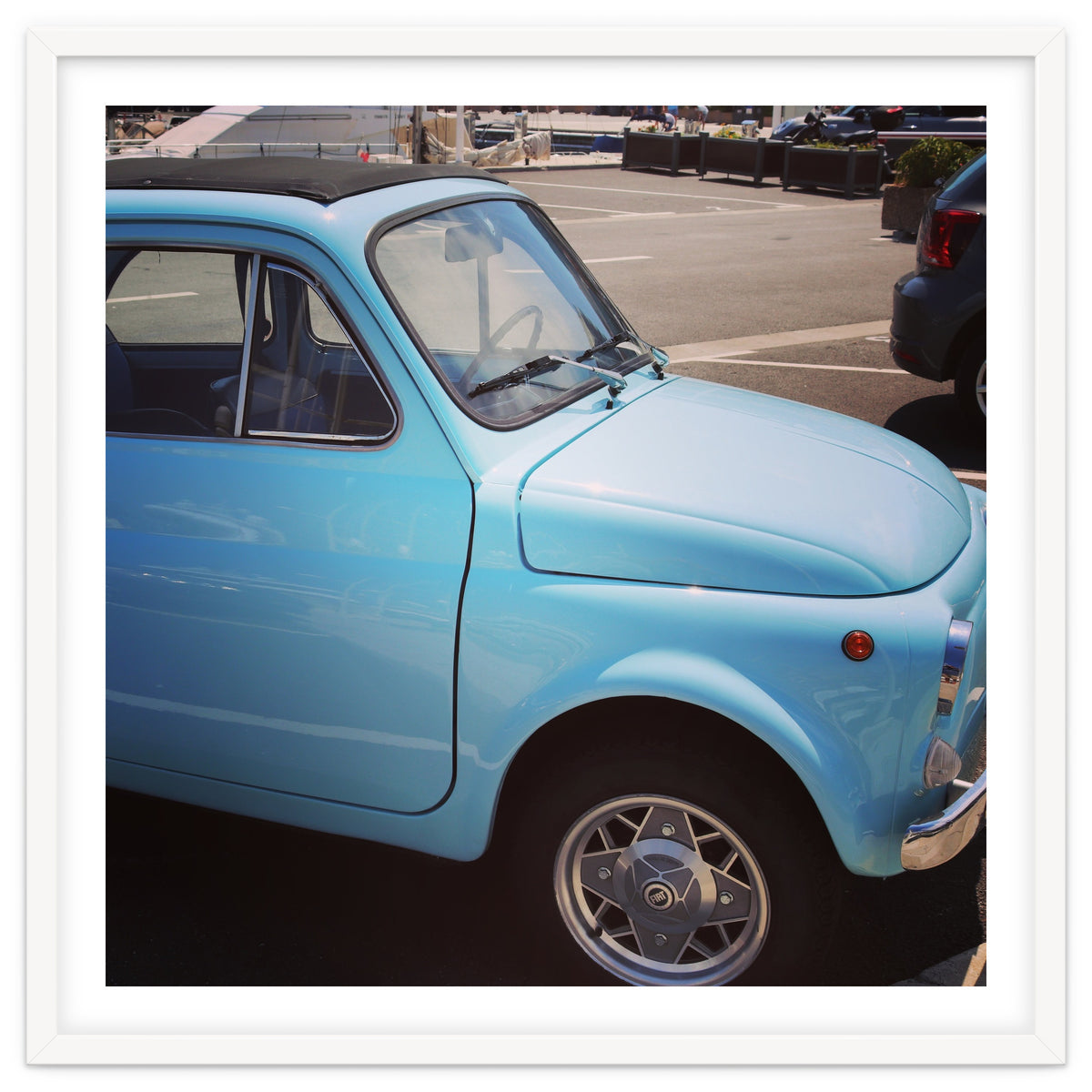Pale blue Fiat 500