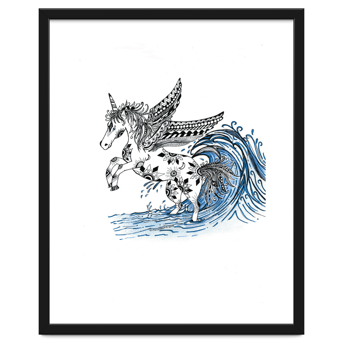 Winged Sun And Moon Unicorn Zentangle