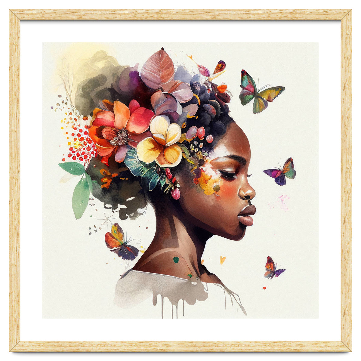 Watercolor Butterfly African Woman #6