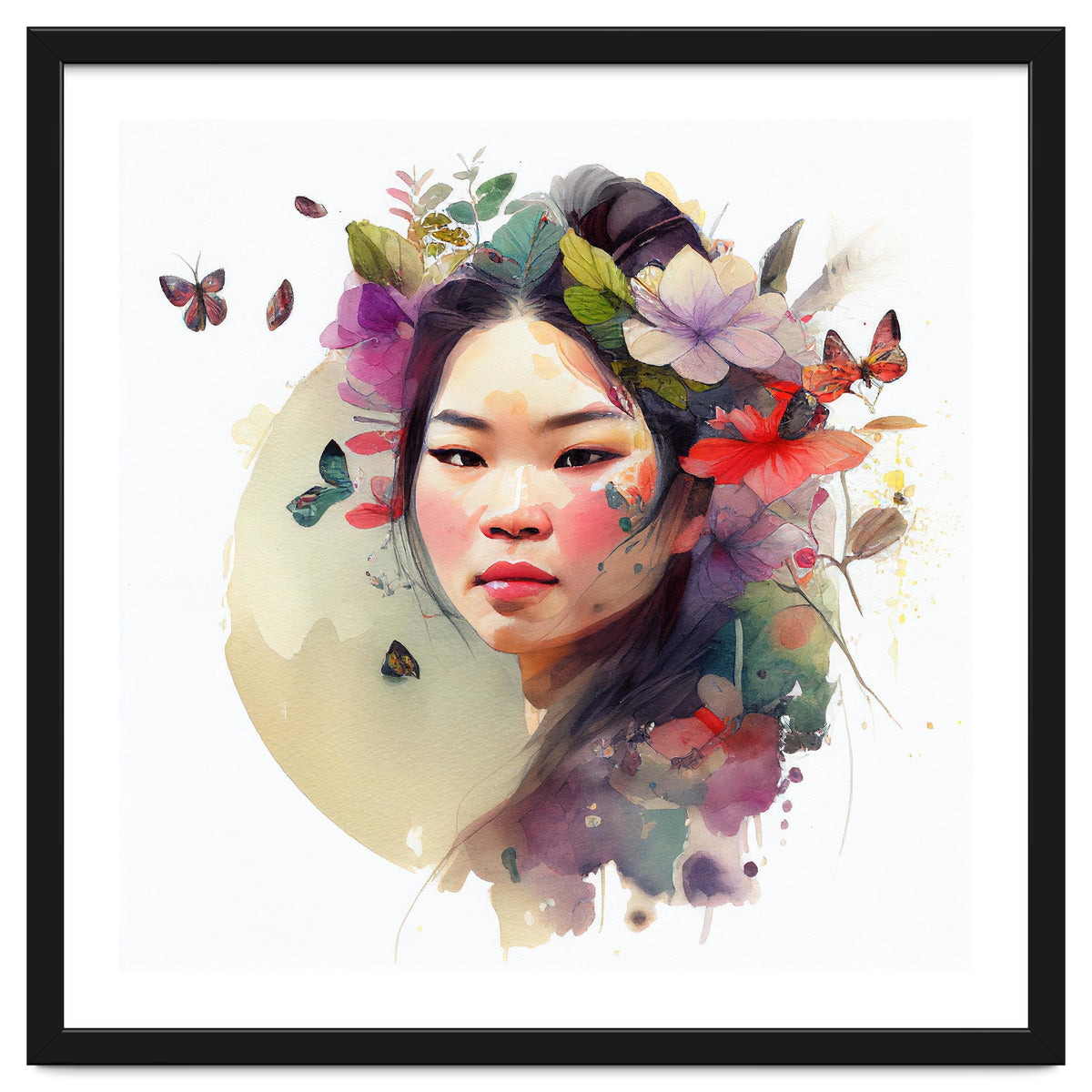Watercolor Floral Asian Woman #3