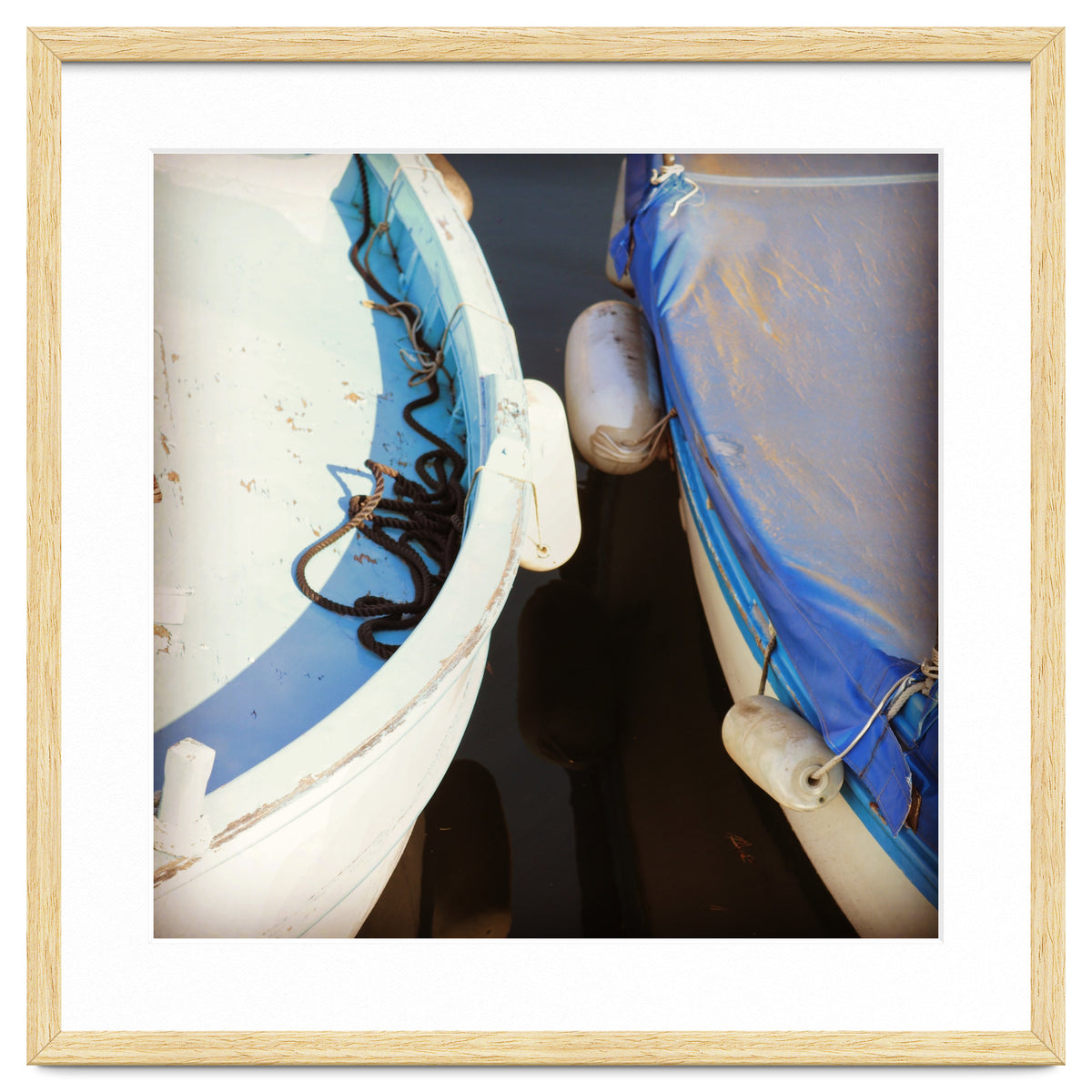 Blue and white wooden fishing boats