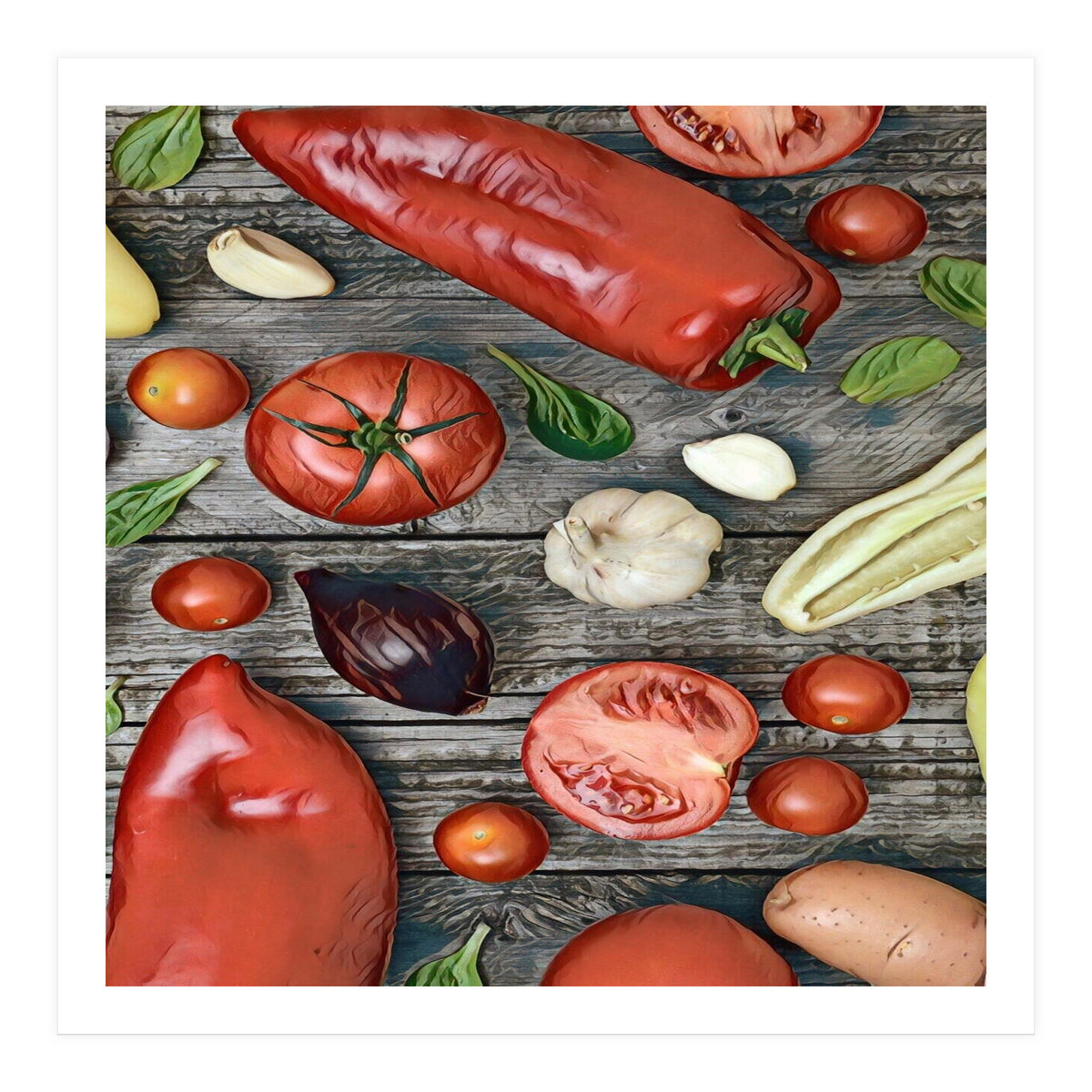 Tomatoes and bell peppers, healthy table (Print Only)