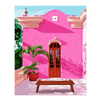 Pink Building Architecture | Pop Art Travel House Painting | Modern Bohemian Décor Spain Palace (Print Only)