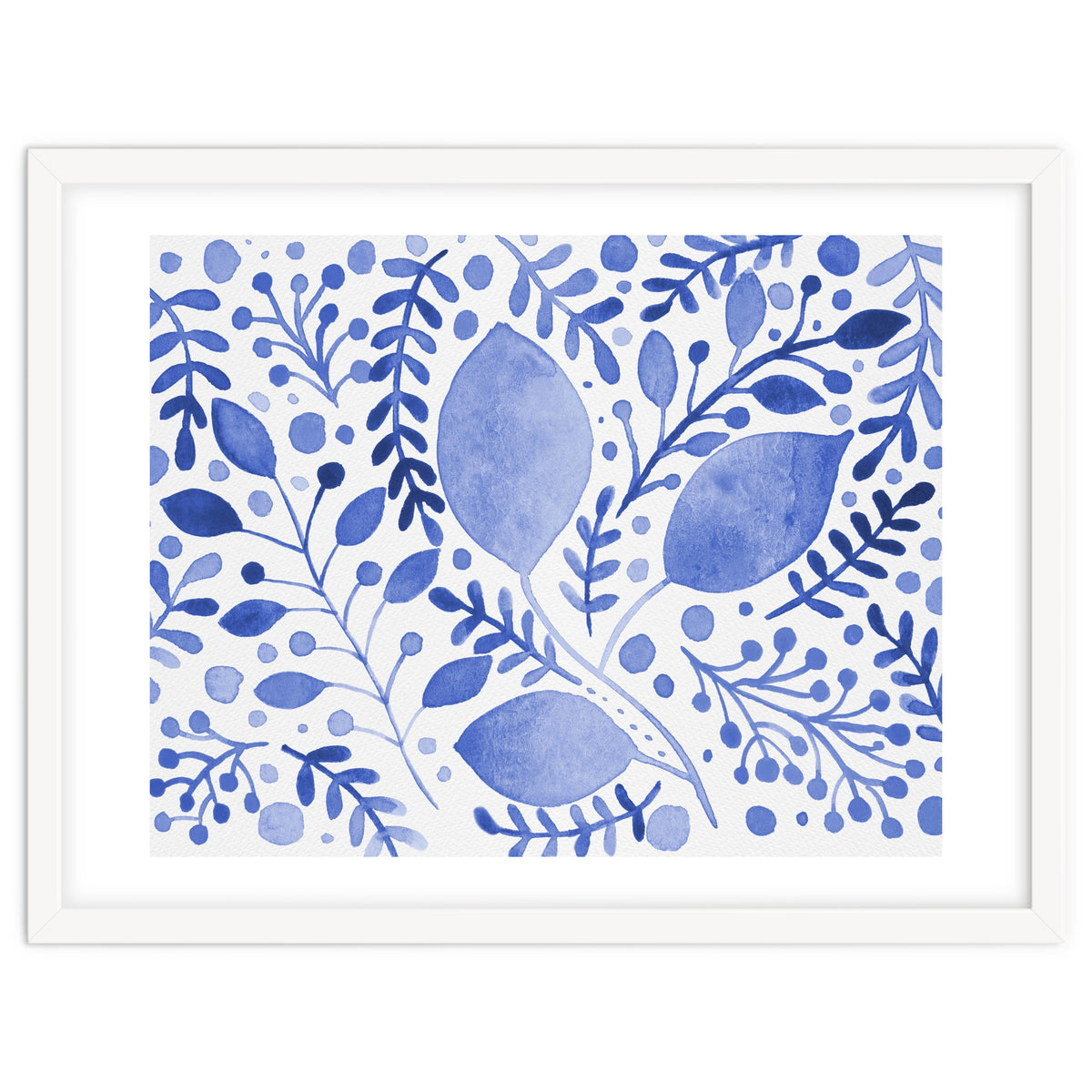 Watercolor branches and leaves - blue