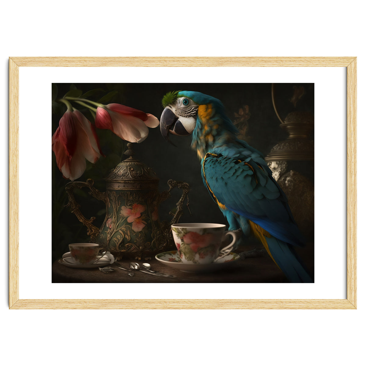 Parrot with a Tea Cup and Teapot