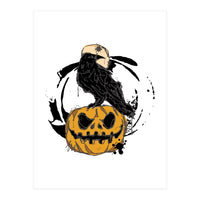 Raven over a pumpkin scribble sketch (Print Only)