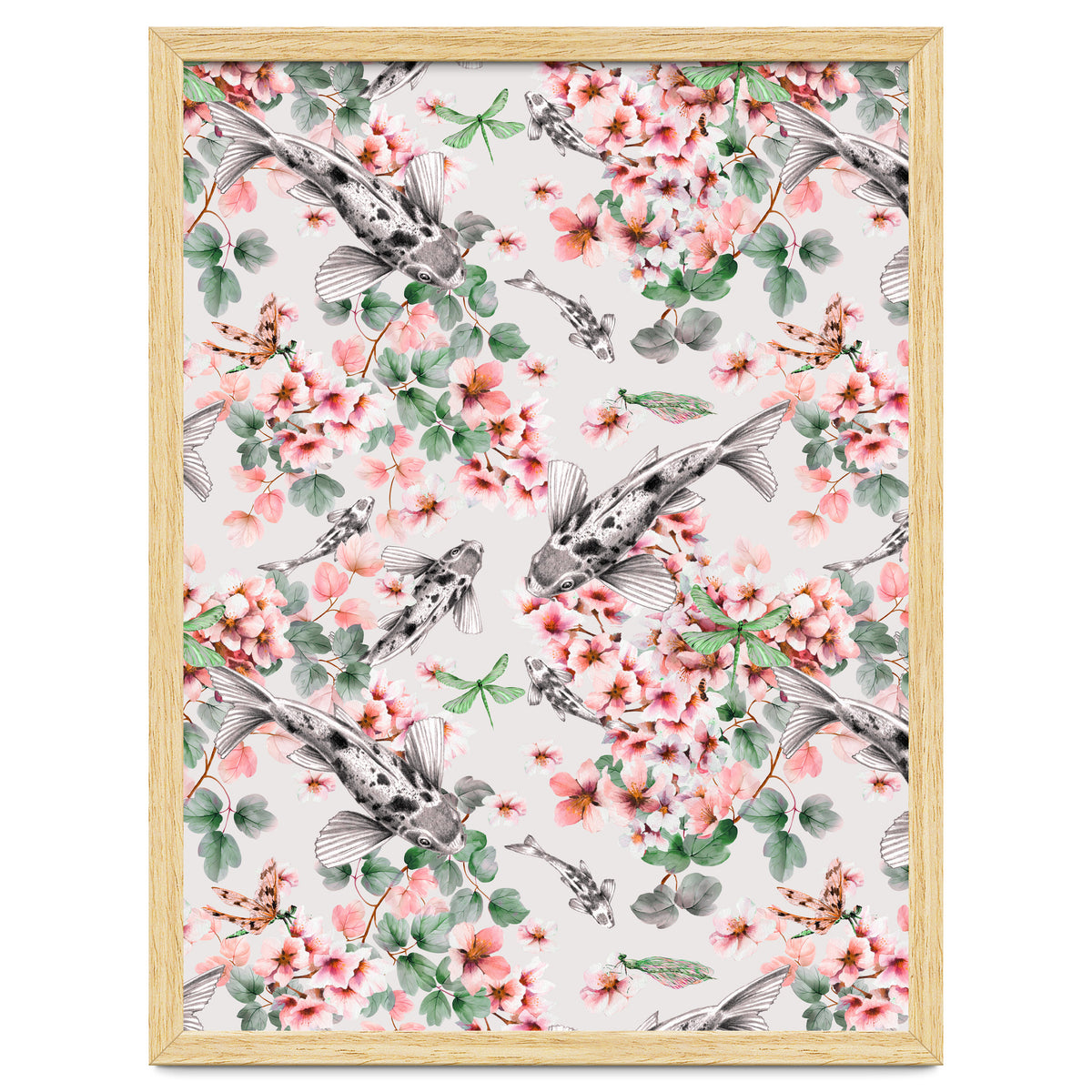 Asian fish among flowers