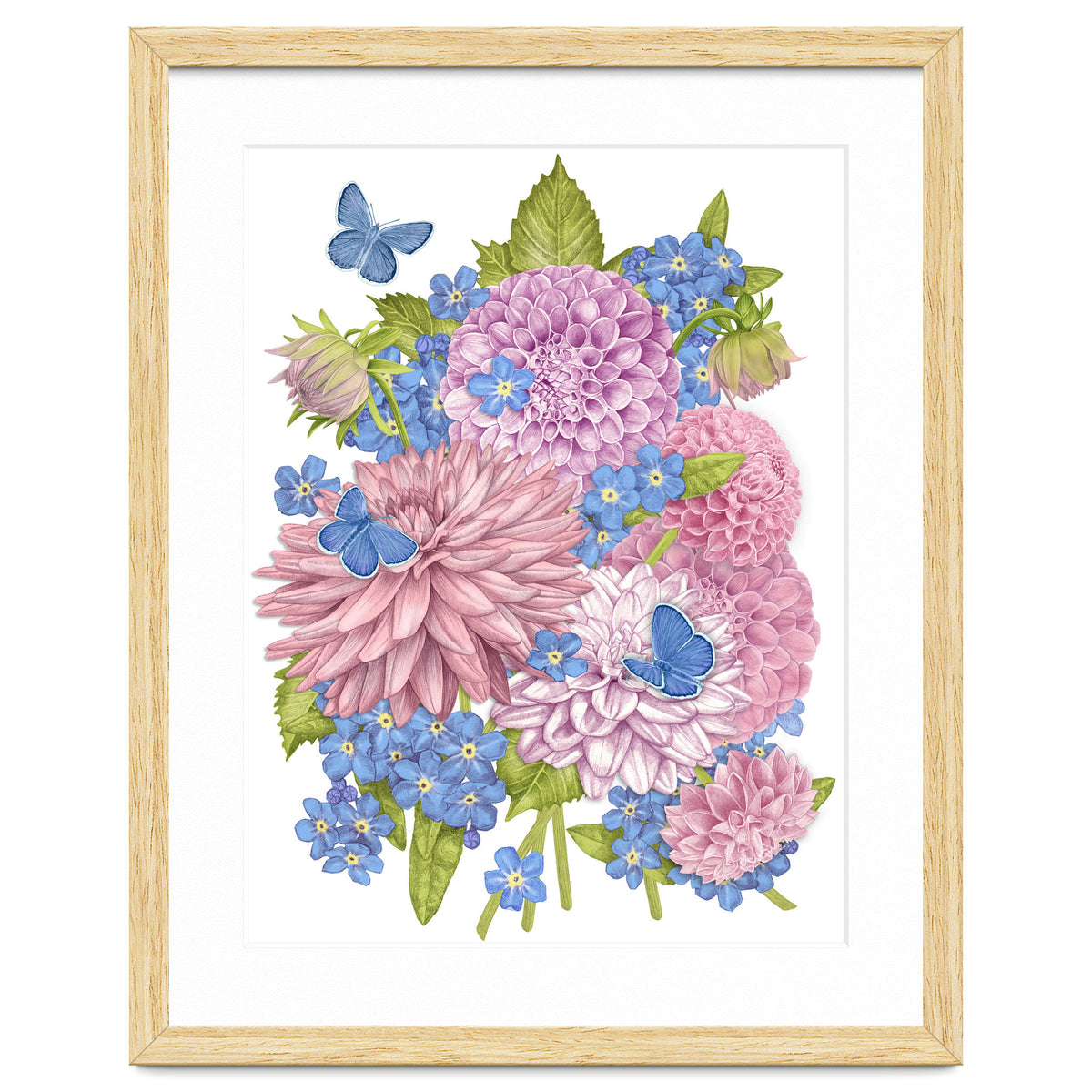 Pink Flowers and Butterflies