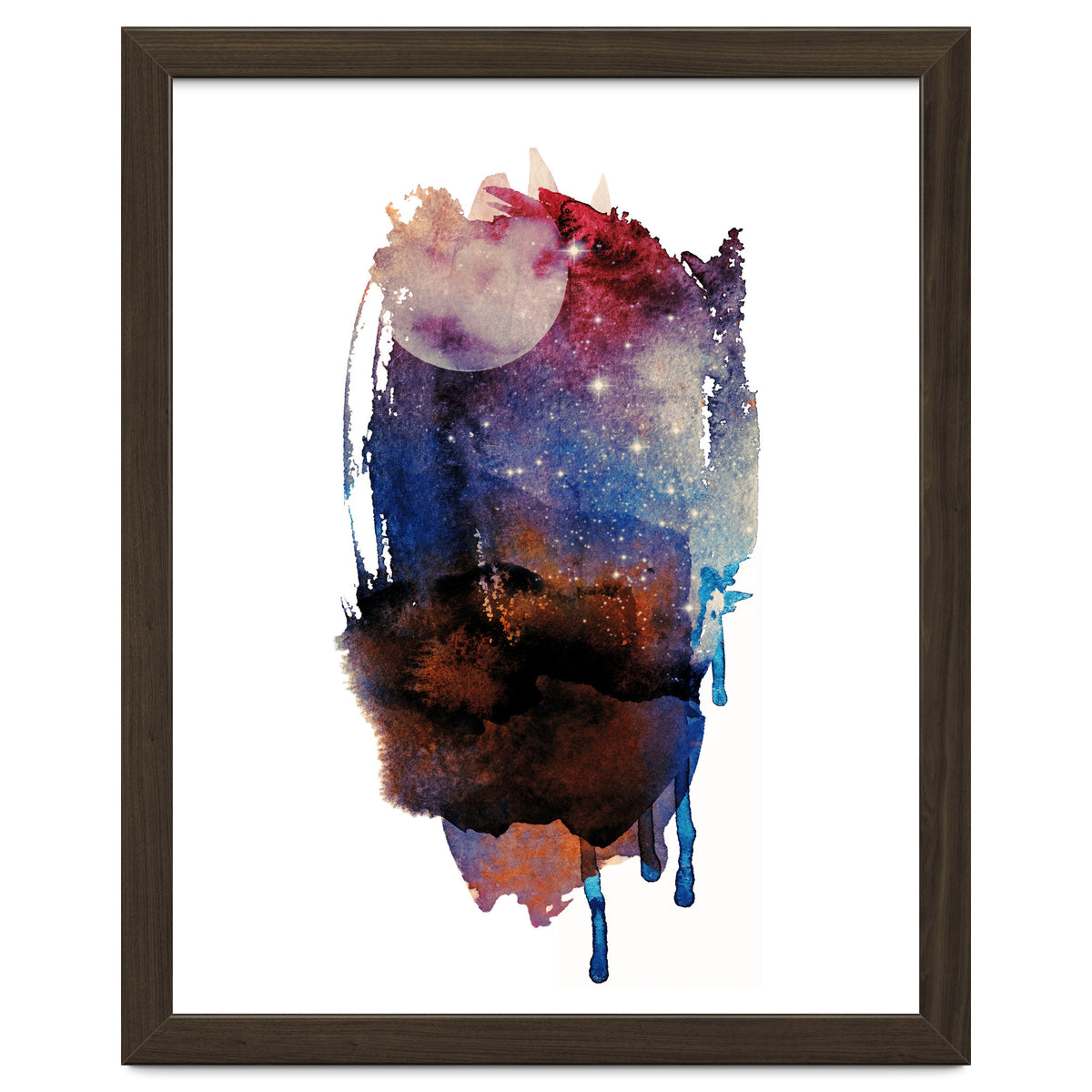 Abstract watercolour red moon