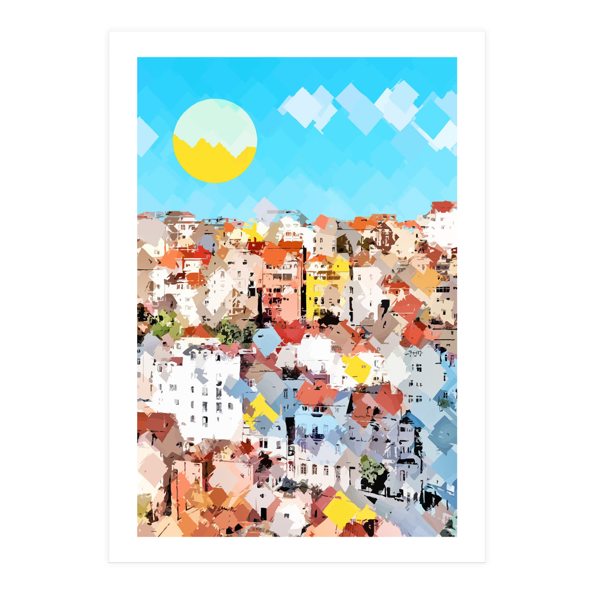 City Of Dreams, Italy Pastel Cityscape Painting, Architecture Buildings Abstract Illustration (Print Only)