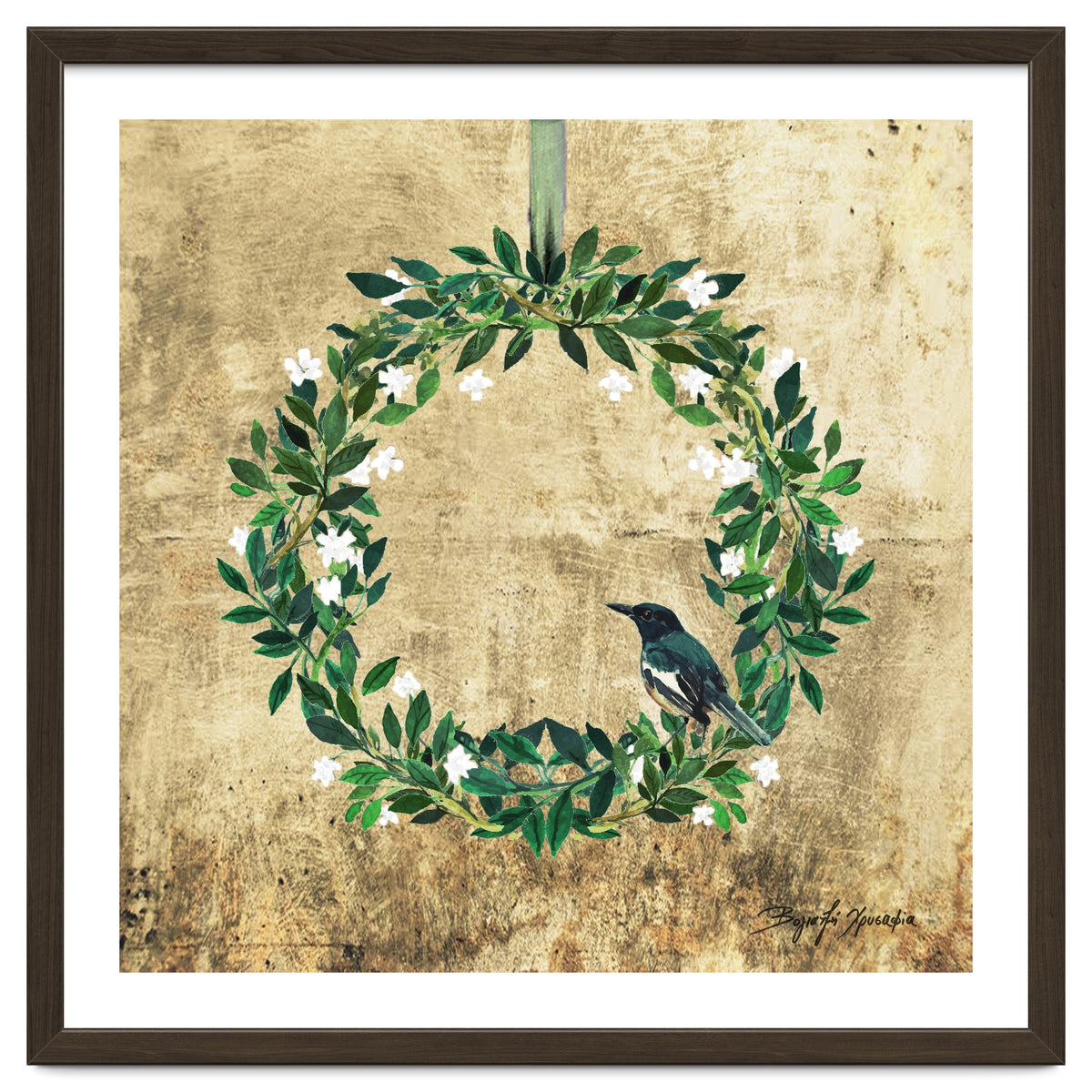 Wreath #White Flowers & Bird #Royal collection