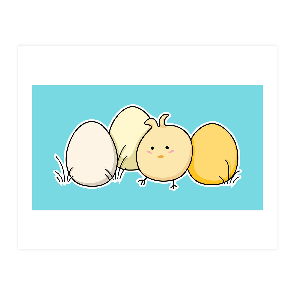 Kawaii Cute Chick And Eggs (Print Only)