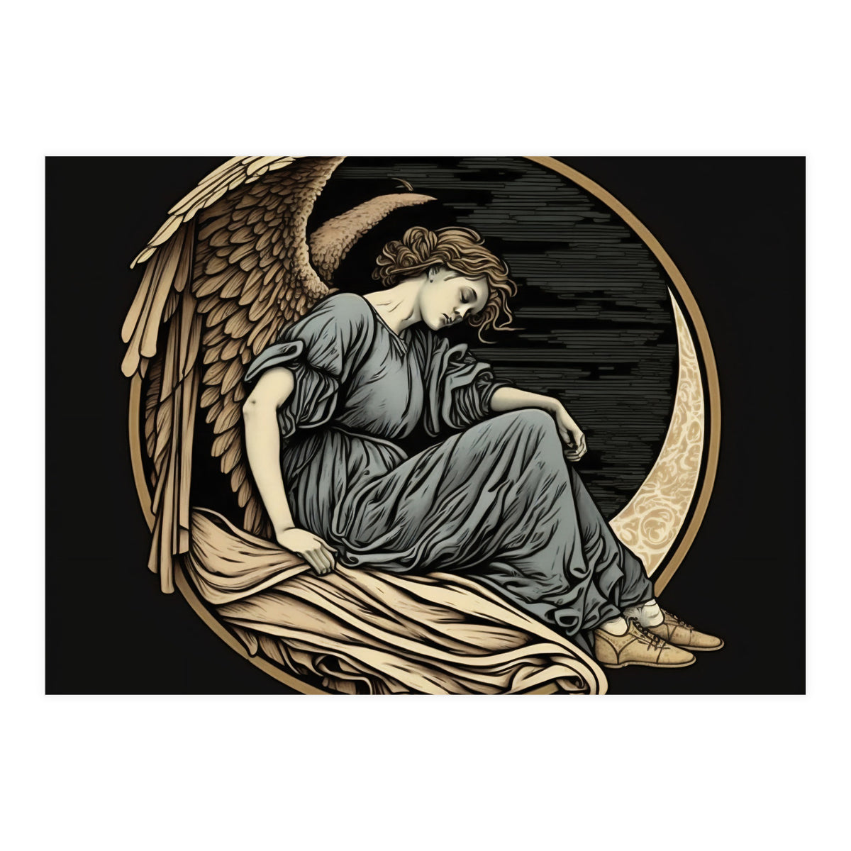 Angel On The Moon Art Nouveau (Print Only)