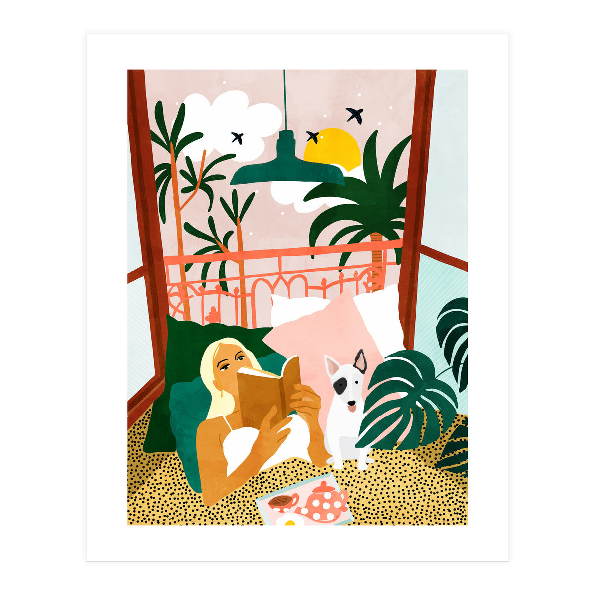 Pet Pals, Animals Lovers Illustration, Travel With Pets Modern Bohemian Painting (Print Only)