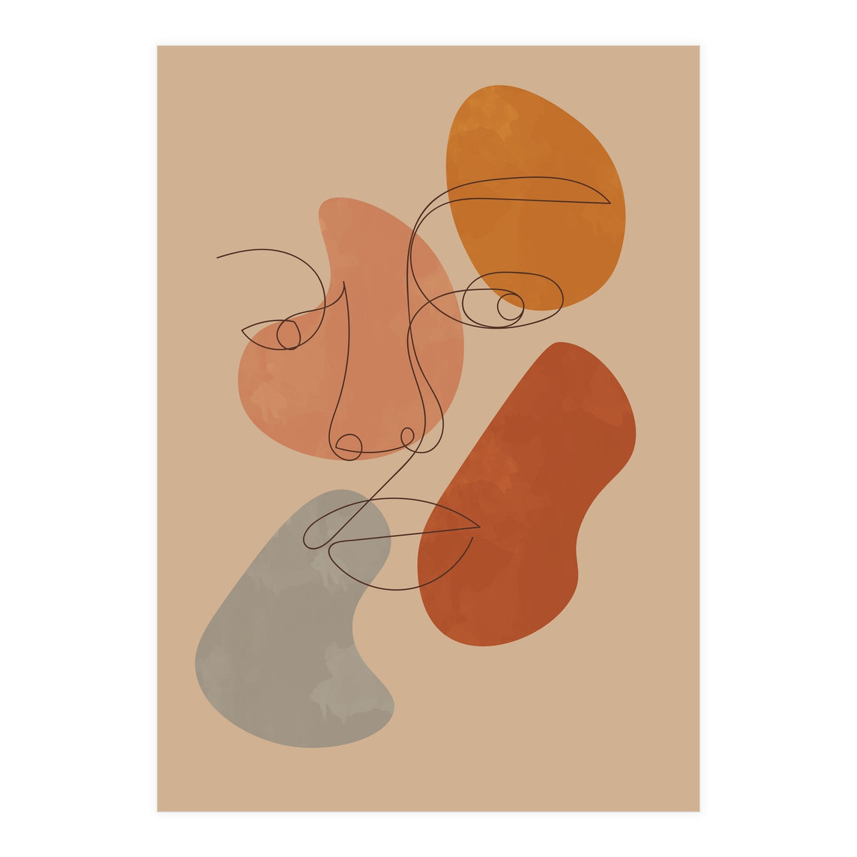 Feminine Line Art Boho Woman Face (Print Only)