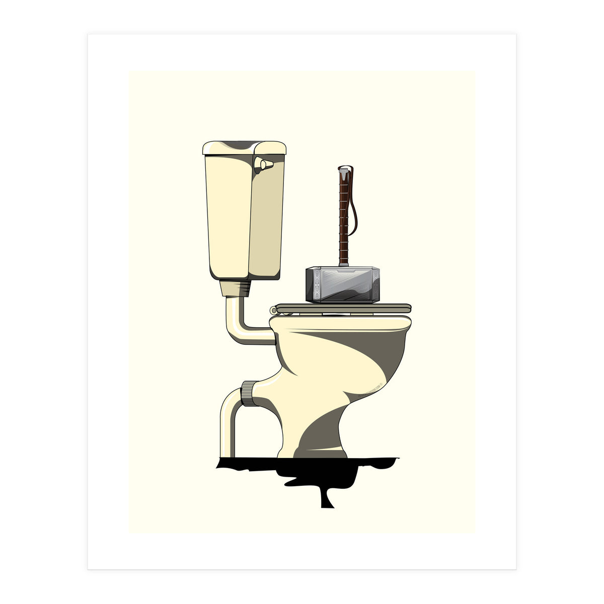 Thor's Hammer Mjolnir on the Toilet, funny bathroom humour (Print Only)