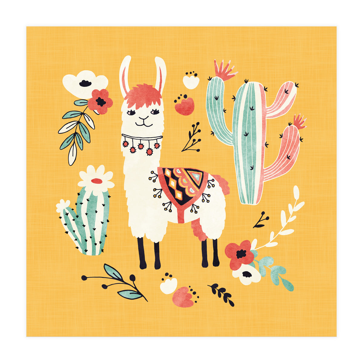 White Llama With Flowers (Print Only)