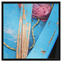Weathered boat, sail and oar