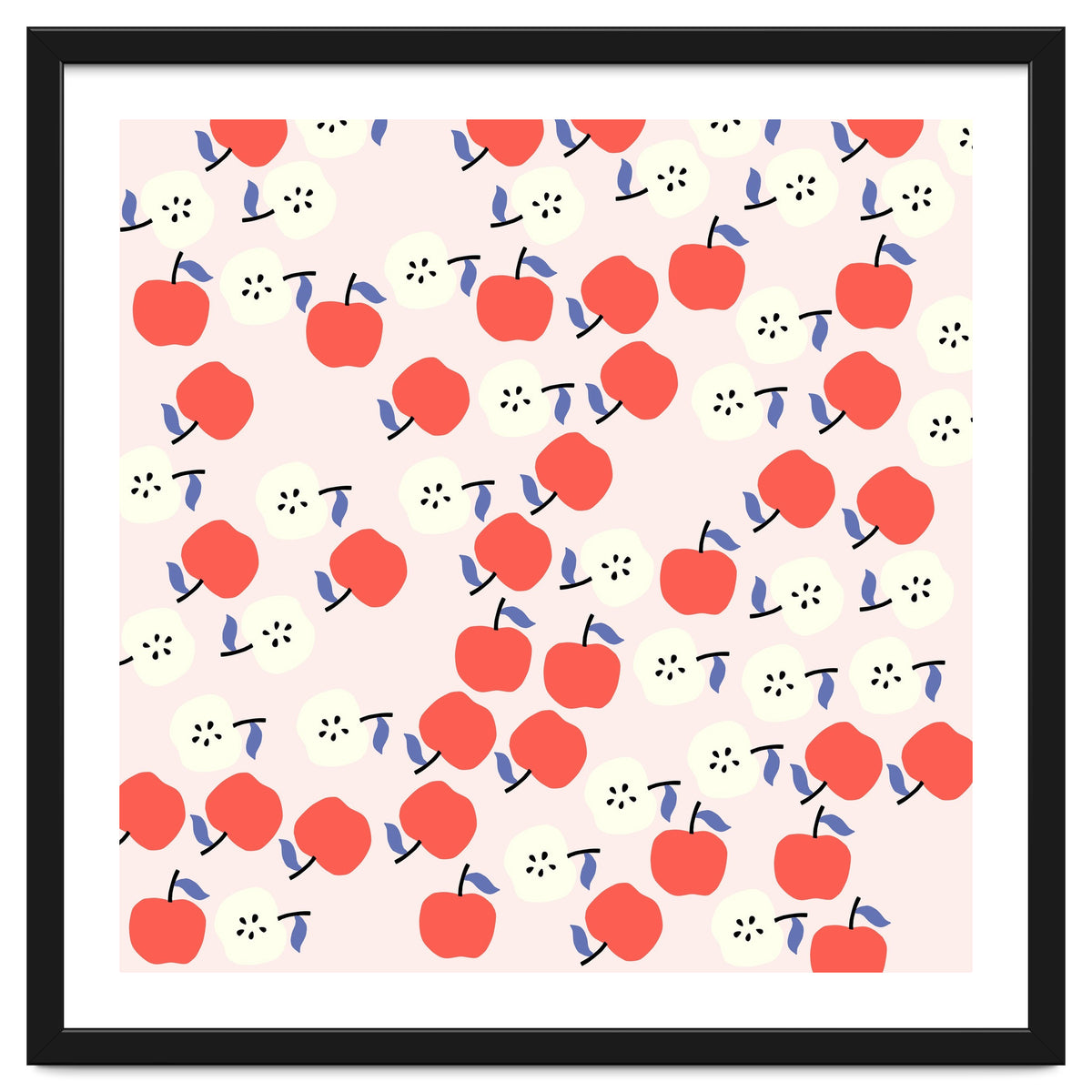 Cute Red Apples Pattern on Pink Background