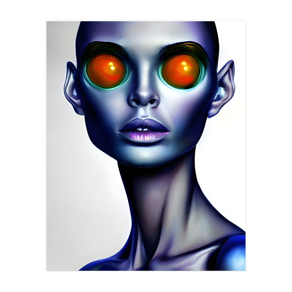 Strange Alien Woman Portrait Face AI Art (Print Only)