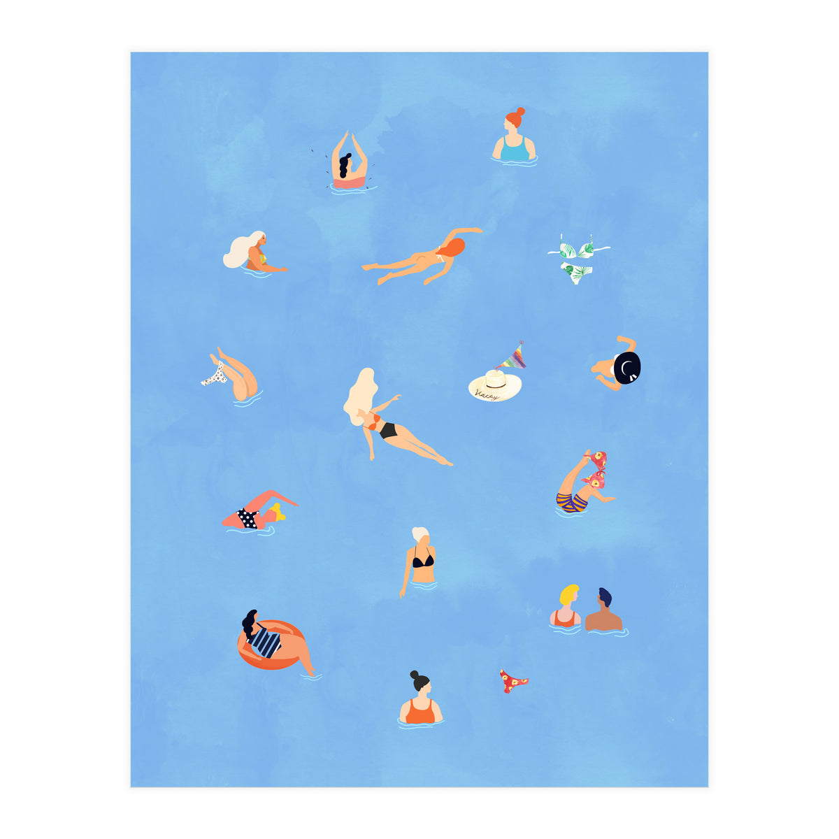 Summer Weekend in The Ocean Watercolor Swim Painting | Travel People Chic Eclectic Boho Fun (Print Only)