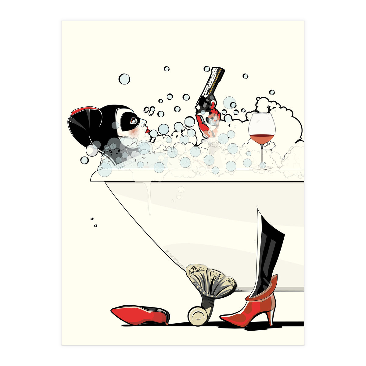 Harley Quinn in the Bath, funny Bathroom Humour (Print Only)