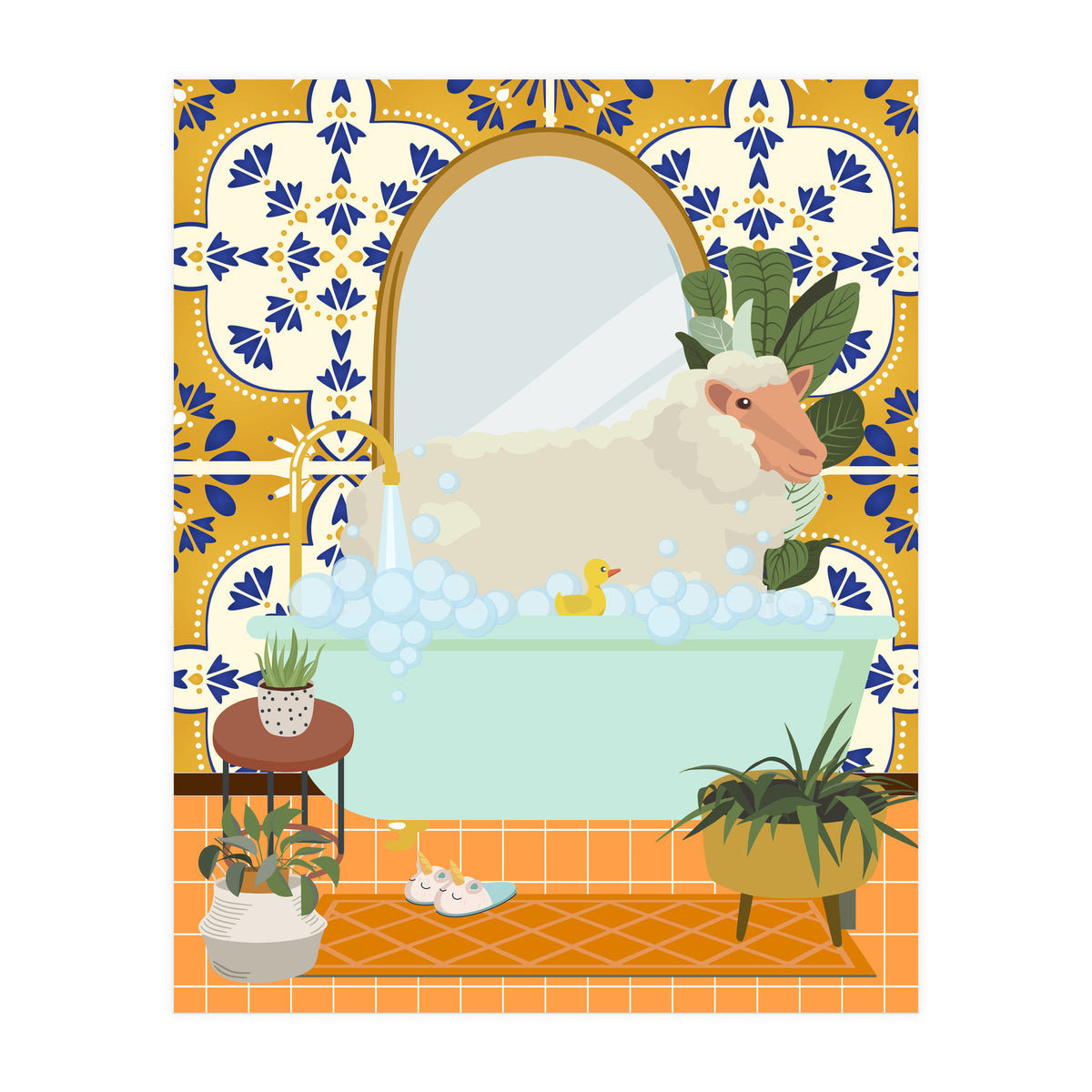 Sheep Bathing in Moroccan Style Bathroom (Print Only)