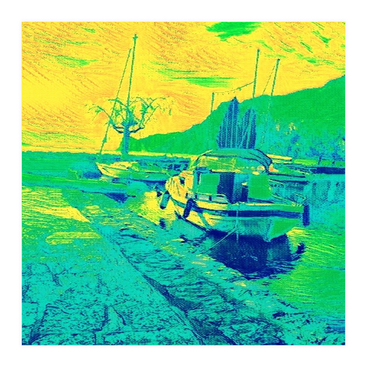 Boats on Green, blue and yellow (Print Only)