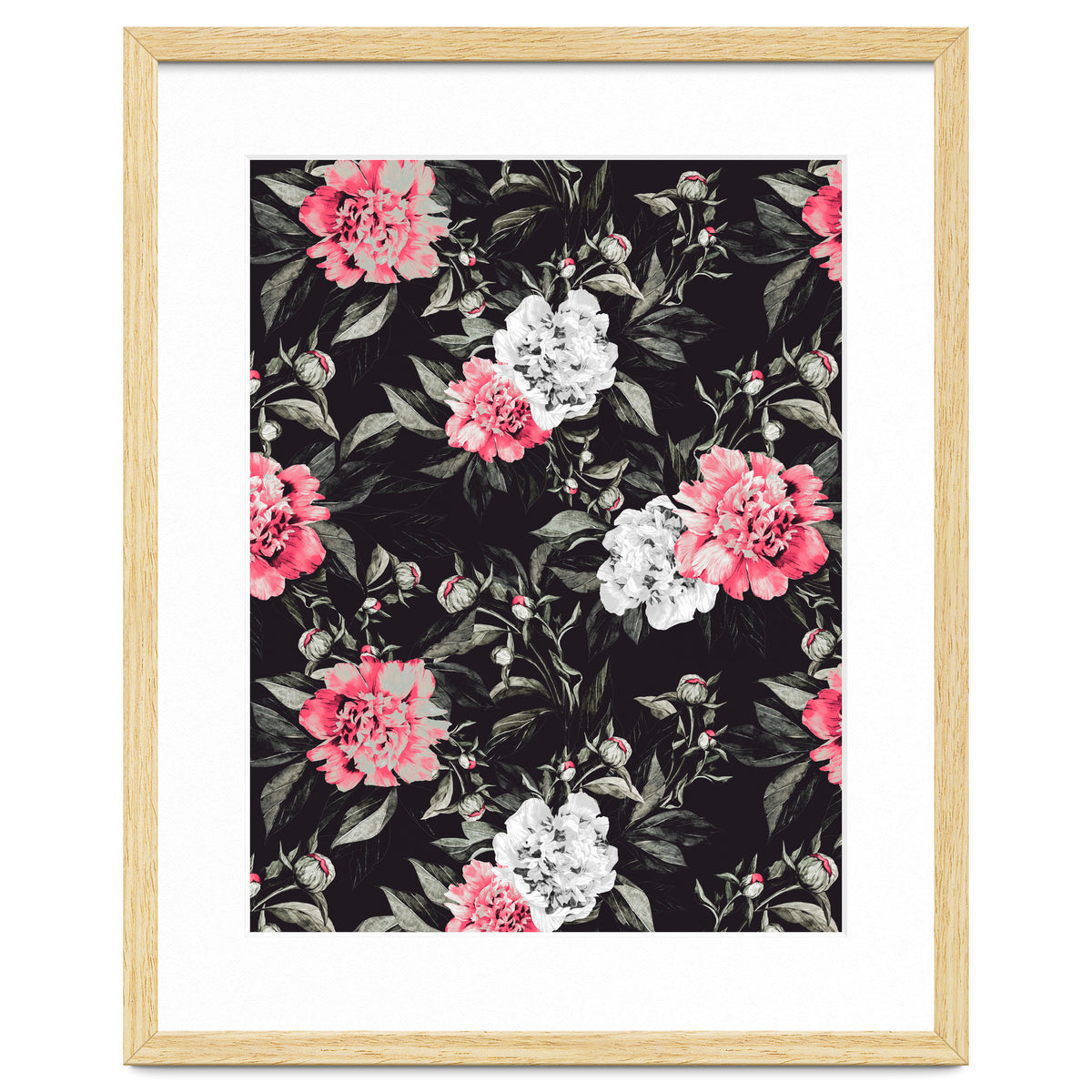 Floral pink - black & white dark