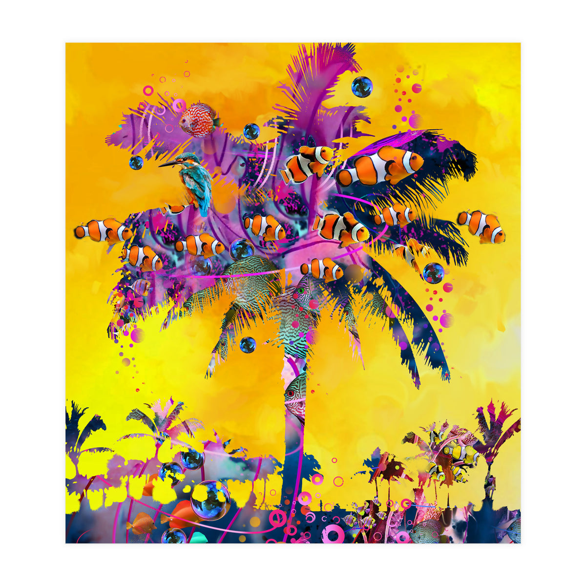 Purple Palm with Fish (Print Only)