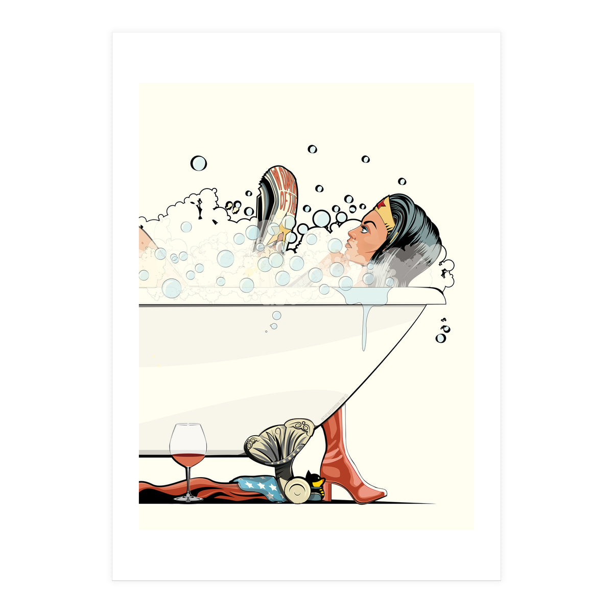 Wonder Woman in the Bath, funny Bathroom Humour (Print Only)