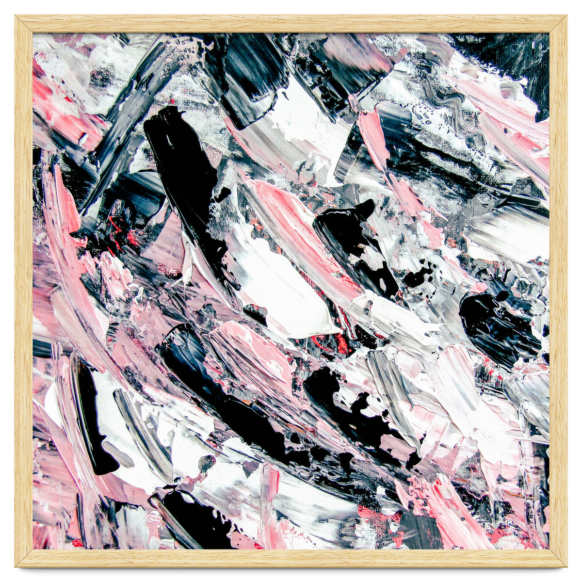 Modern Abstract Pastel Pink Black White Grey Acrylic Brushstrokes