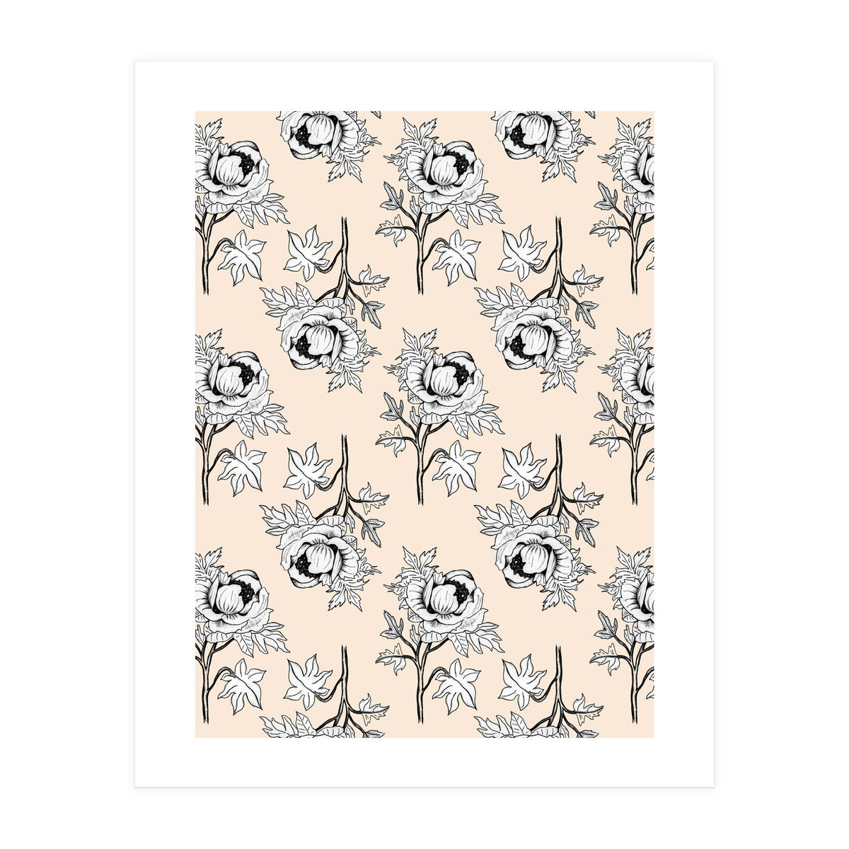 Drawing pattern of roses to pencil on beige (Print Only)