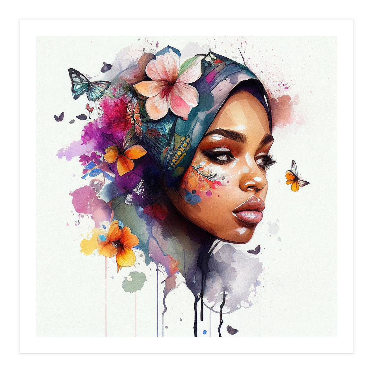 Watercolor Floral Arabian Woman #2 (Print Only)