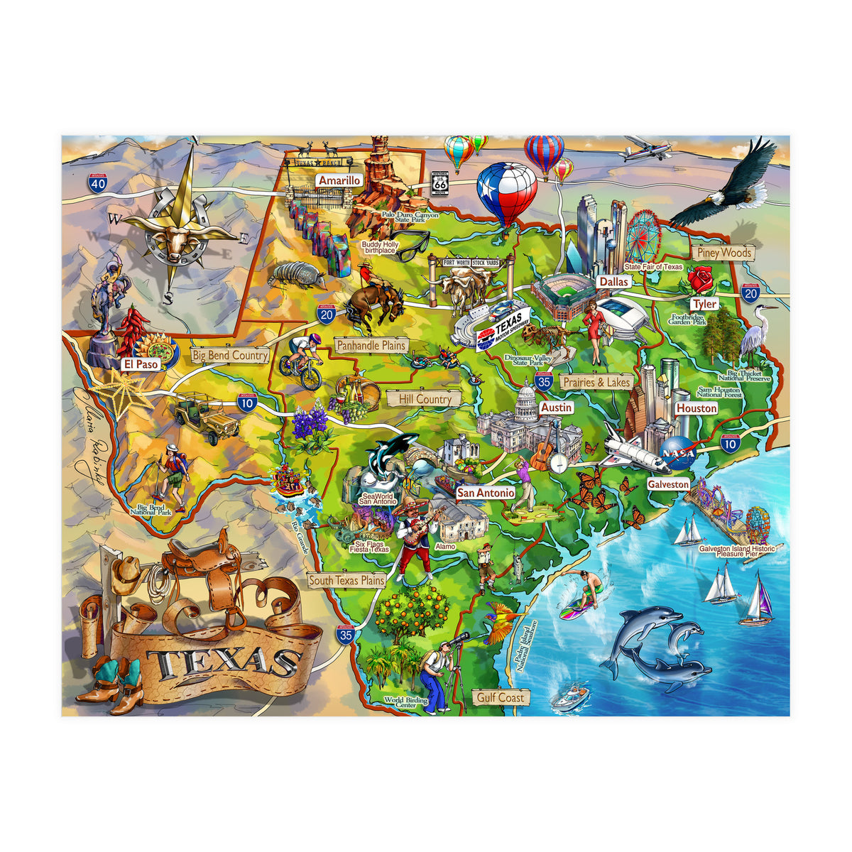 Texas Illustrated Map (Print Only)