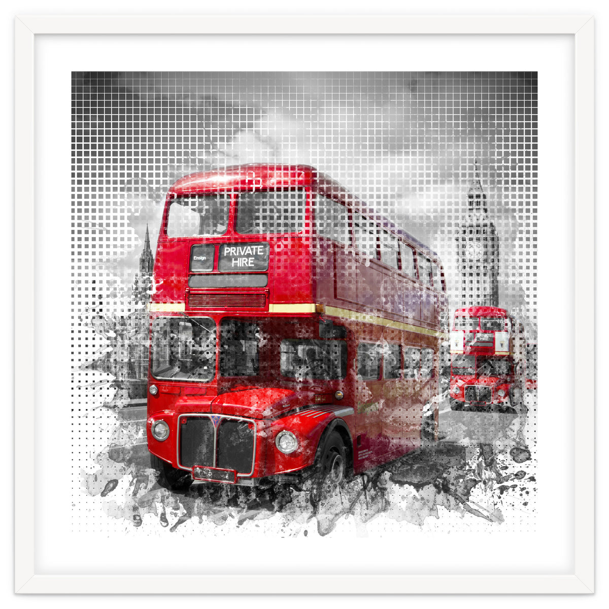 Graphic Art LONDON WESTMINSTER Red Buses