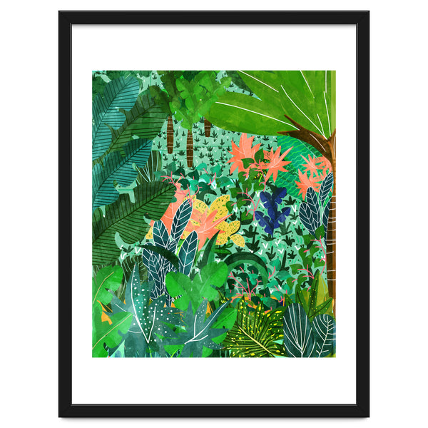 Dense Forest | Colorful Jungle Botanical Nature | Eclectic Bohemian Watercolor Maximalist Painting