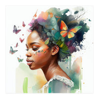 Watercolor Butterfly African Woman #3 (Print Only)