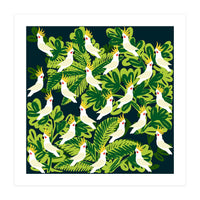 Cute cockatoo and tropical leaves (Print Only)