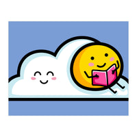 Kawaii Cute Sun Reading A Book On A Cloud (Print Only)