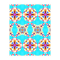 Exotic Tiles, Moroccan Teal Kaleidoscope Pattern, Turkish Bohemian Colorful Culture Eclectic Graphic (Print Only)