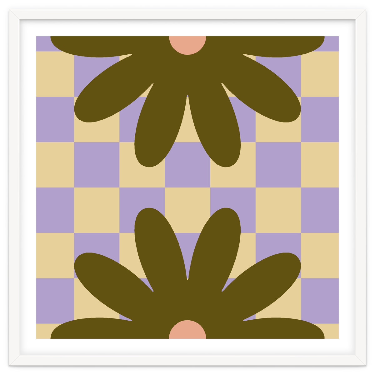 Retro Geometric Simple Flower on Checkerboard
