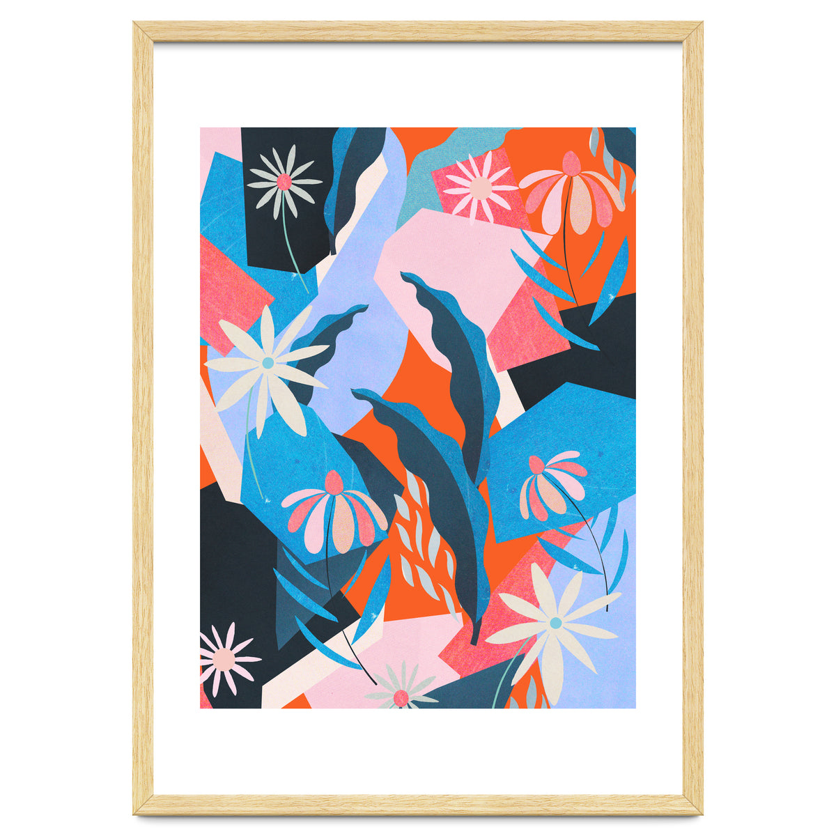 Blue, orange and pink