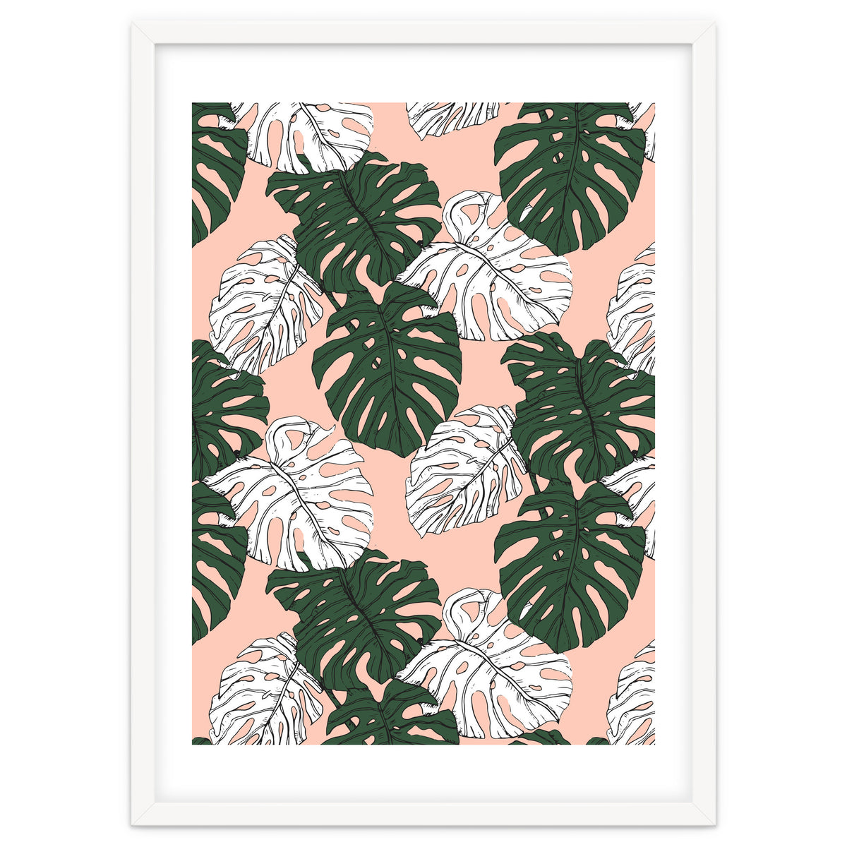 Hand drawing monstera pastel color