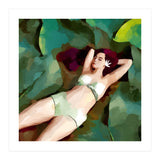 The Moment of Peace, Girl Woman on Lotus Leaf, Tropical Nature Botanical Watercolor Bohemian Painting (Print Only) thumbnail