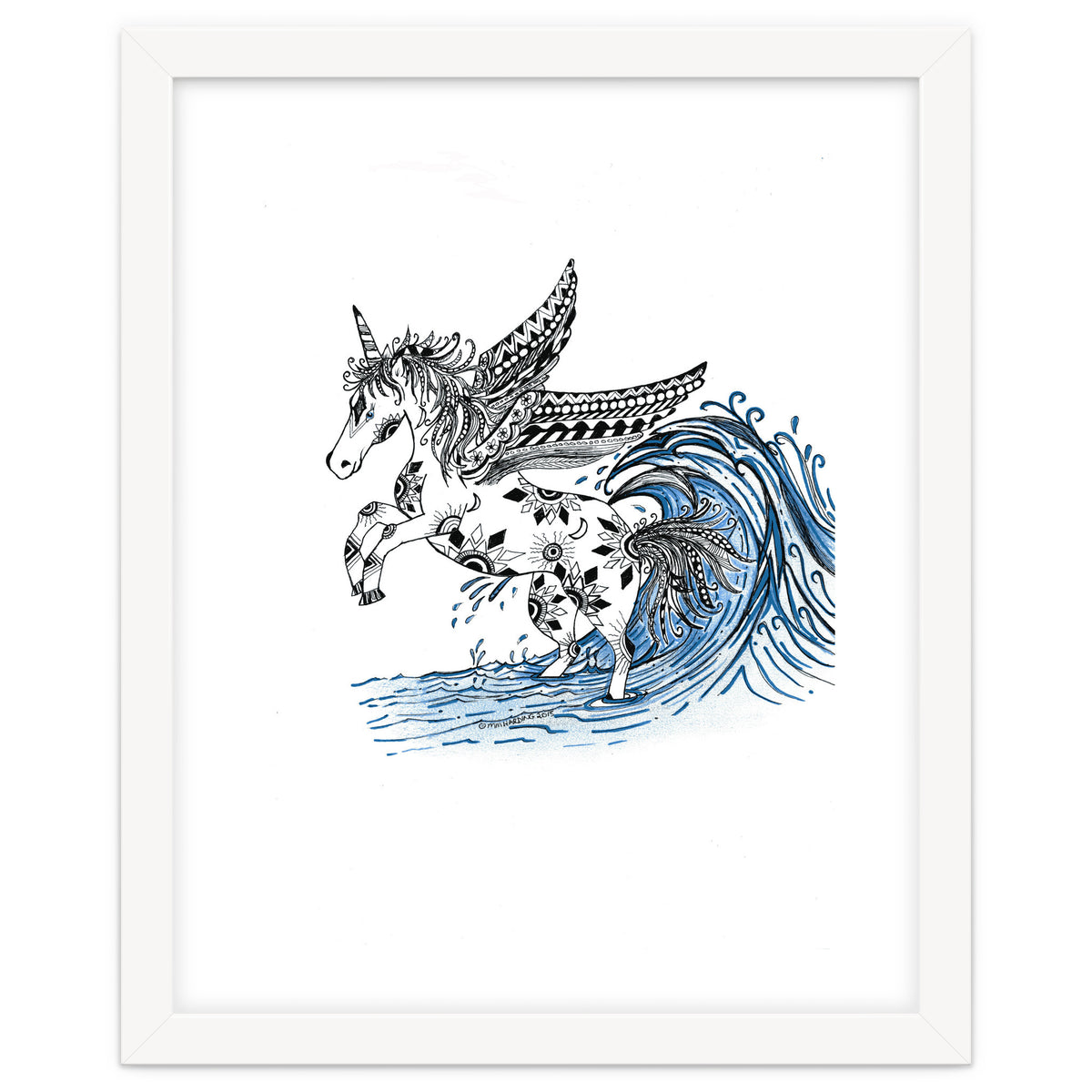 Winged Sun And Moon Unicorn Zentangle