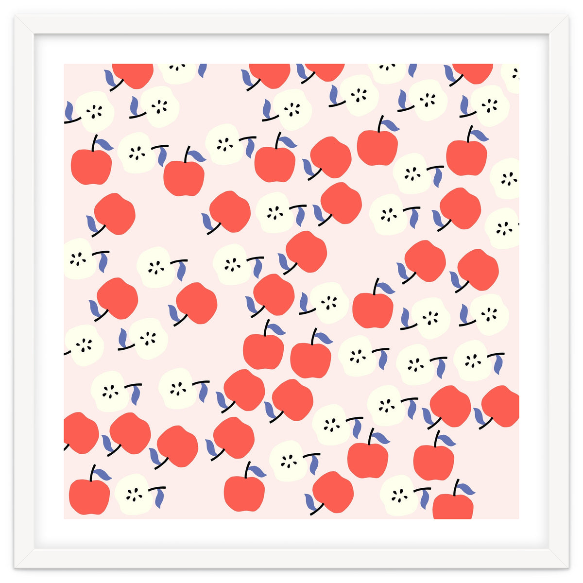 Cute Red Apples Pattern on Pink Background