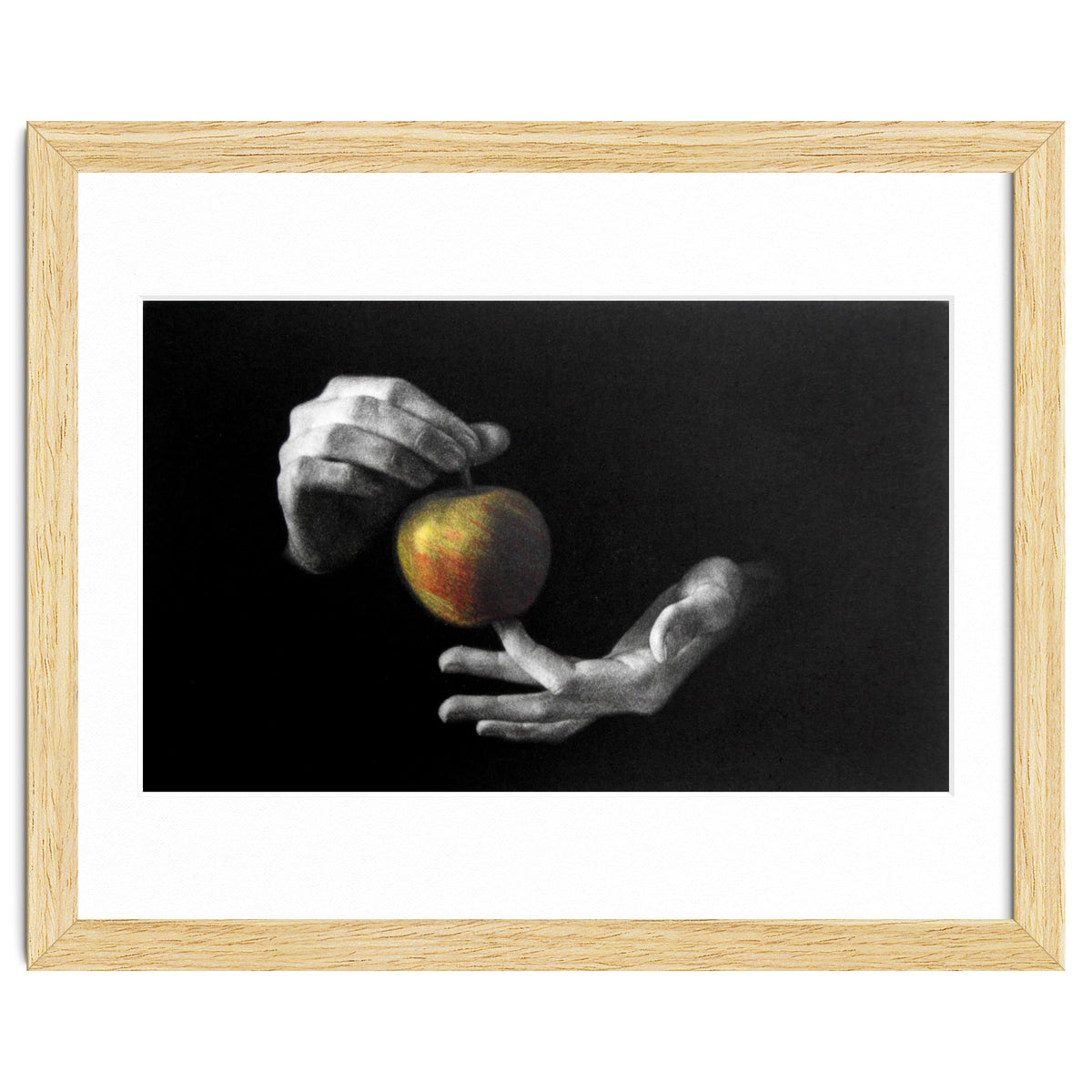 Mezzotint Hands Apple Left